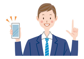 スマホを持って説明するビジネスマン　会社員