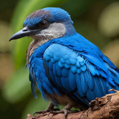Naklejka premium A Indian Roller with beautiful blue and brown colors and intricate feather patterns, perched on a branch.