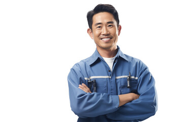 Asian men mechanic on transparent background png cutouts. Images for graphic designers. Image for flyers. Topics related to mechanic. Mechanic world. Job offer. Recruitment. Asia. Asian. China. Japan.