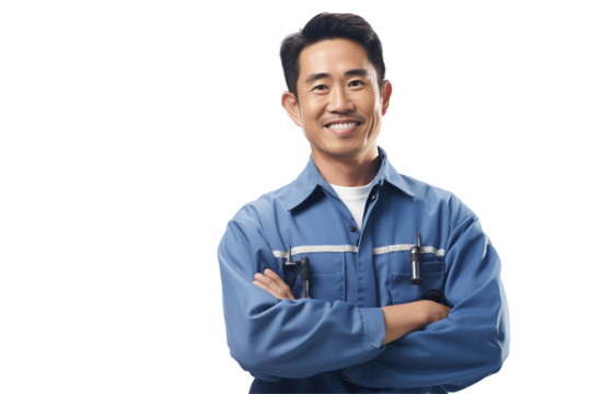 Asian men mechanic on transparent background png cutouts. Images for graphic designers. Image for flyers. Topics related to mechanic. Mechanic world. Job offer. Recruitment. Asia. Asian. China. Japan.