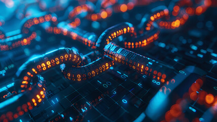 Obraz premium Blockchain technology is an advanced database system enabling transparent information sharing within a business network. It stores data in blocks that are linked together in a chain