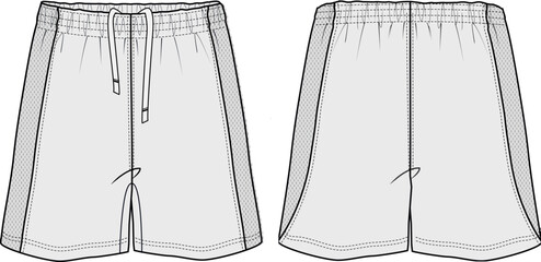 Sport Shorts Vector Illustration CAD Design Template Front and Back Views Activewear Fashion Flat Sketch