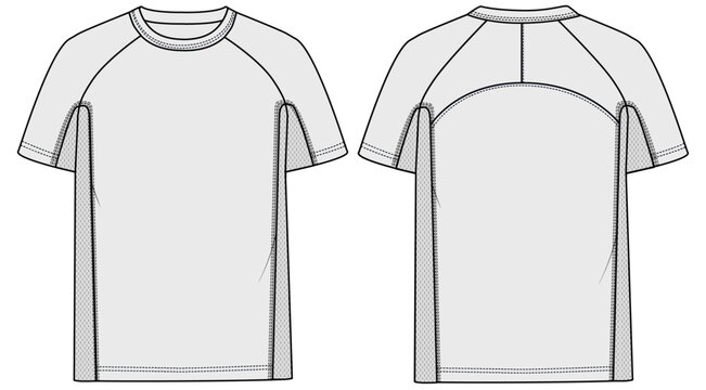 Sport T-Shirt Vector Technical Illustration Mock Up Front and Back View for CAD and Techpacks