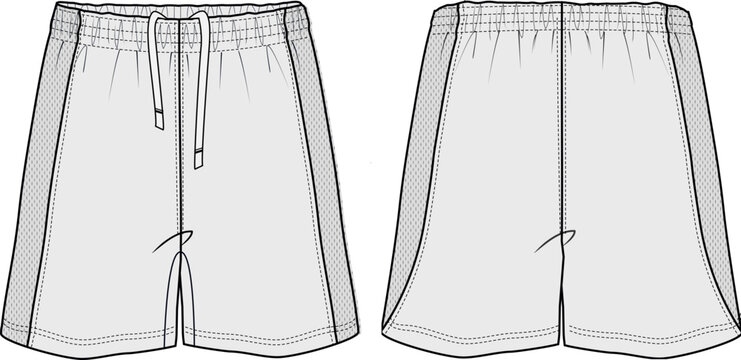 Sport Shorts Vector Illustration CAD Design Template Front and Back Views Activewear Fashion Flat Sketch