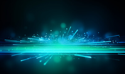 Obraz premium Digital Abstract Network Connections - blue and green cyberspace consisting of lines and light spots circles