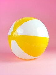 Yellow and White Beach Ball on a pink Background. Summer Wallpaper