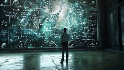 realistic high-resolution photo of Friedmann equations, with detailed background