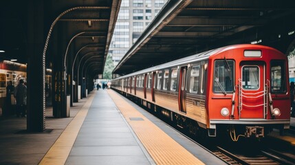Obraz premium Urban advertising concept blank billboard in subway station with passing trains and commuters