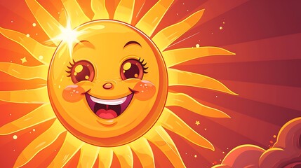 Cheerful Cartoon Sun with Radiant Smile