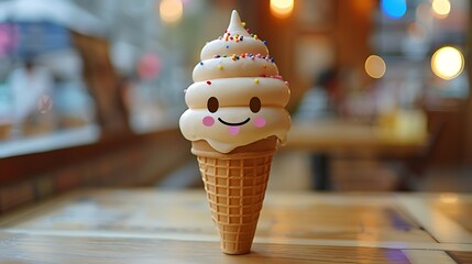 Smiling Ice Cream Cone with Sprinkles
