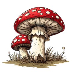 Pair of Red Mushrooms with White Spots