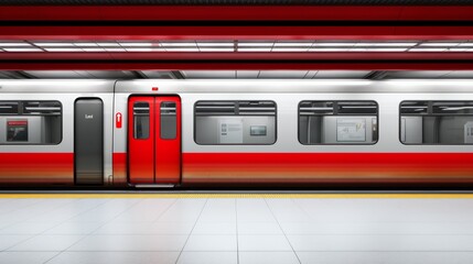Urban advertising concept  empty billboard in subway station with passing trains and commuters
