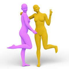 ポーズをとる女性達　3DCGレンダリング