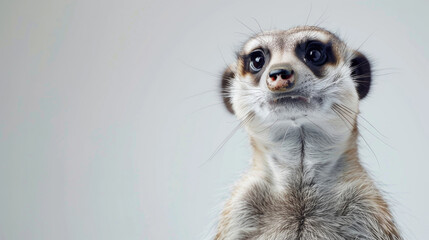 Fototapeta premium A meerkat stands alert, looking up towards the camera with a curious expression