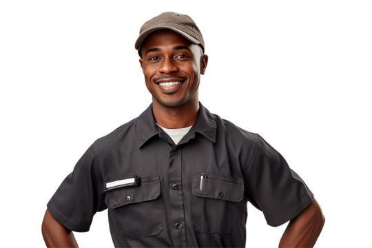 Afro american men mechanic on transparent background png cutouts. Images for graphic designers. Image for flyers. Topics related to mechanic. Mechanic world. Job offer. Recruitment. Africa. Afro.