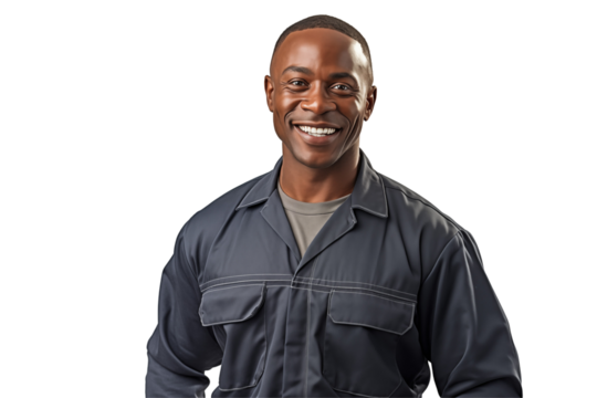 Afro american men mechanic on transparent background png cutouts. Images for graphic designers. Image for flyers. Topics related to mechanic. Mechanic world. Job offer. Recruitment. Africa. Afro.
