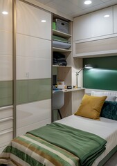 modern interior of the children's room in white and green colors