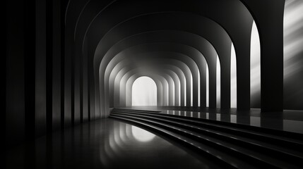 Monochrome Elegance: A Study in Light, Shadow, and Curved Arches