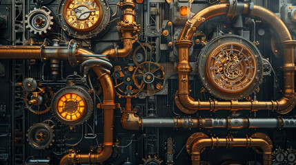 Clock face integrating with gears in steampunk style