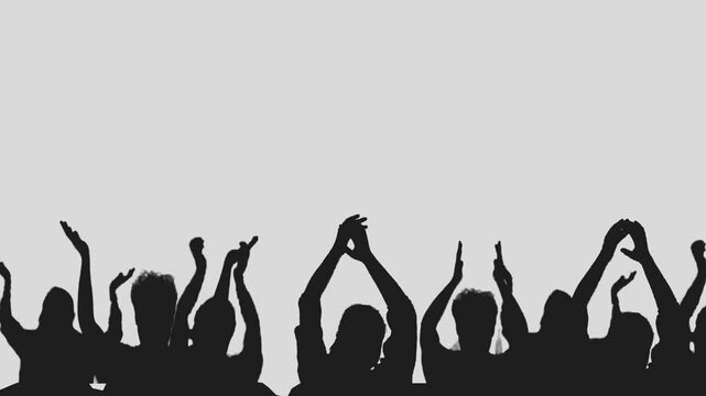 Animated silhouettes of cheering fans. Large crowd of people having fun, cheering, clapping at a concert, festival, or party. Crowd silhouette animation.
