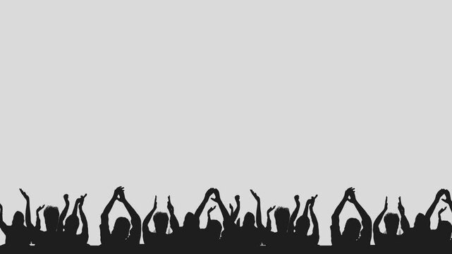Animated silhouettes of cheering fans. Large crowd of people having fun, cheering, clapping at a concert, festival, or party. Crowd silhouette animation.