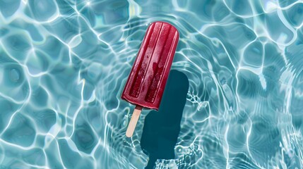 Burgundy Popsicle on a Pool Water Background. Summer Vacation Background