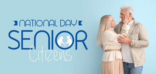 Banner for National Senior Citizens Day with happy mature couple