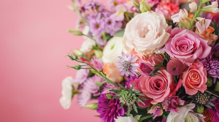 Bouquet on pink background for wedding or Mother s Day with space on card