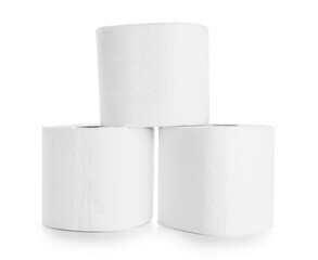 Rolls of toilet paper on white background