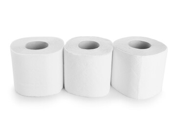Rolls of toilet paper on white background