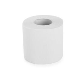 Roll of toilet paper on white background