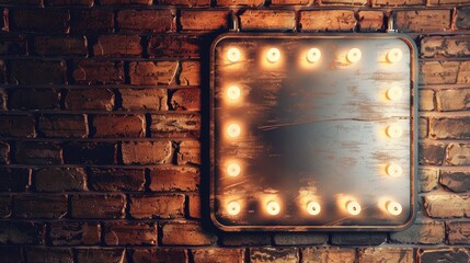 Silver board sign with marquee light on brick background rasterized