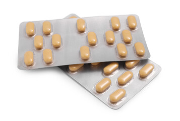 Antibiotic pills in blisters isolated on white