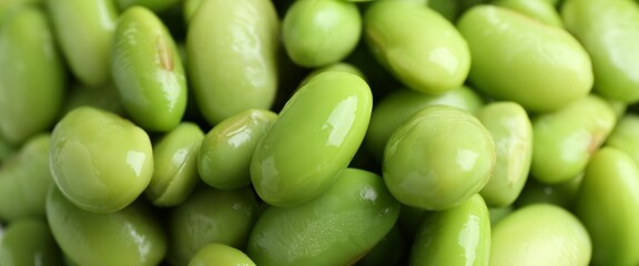Fresh edamame soybeans as background, above view