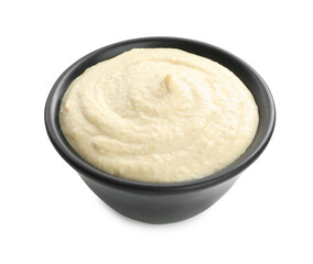 Delicious hummus in bowl isolated on white