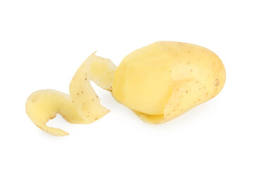 One young potato with peel isolated on white