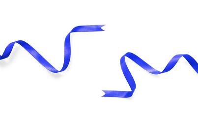 Two blue satin ribbons isolated on white