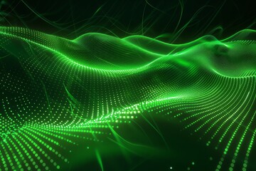 The background is an abstract green wave with dots. Concept of futuristic technology.