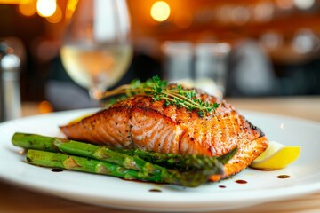 grilled salmon steak with vegetables