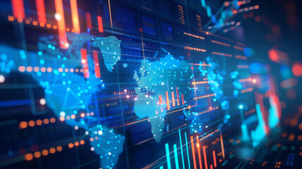 Obraz premium Blue background with financial data processing image. Image shows global networks, business, finances, computing, and data processing concepts.