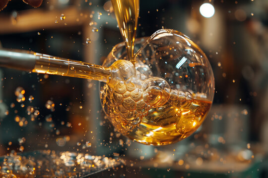 A glass blowing process close up. High quality photo