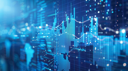Obraz premium Blue background with financial data processing image. Image shows global networks, business, finances, computing, and data processing concepts.
