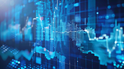 Obraz premium Blue background with financial data processing image. Image shows global networks, business, finances, computing, and data processing concepts.