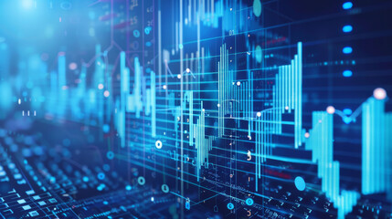 Obraz premium Blue background with financial data processing image. Image shows global networks, business, finances, computing, and data processing concepts.