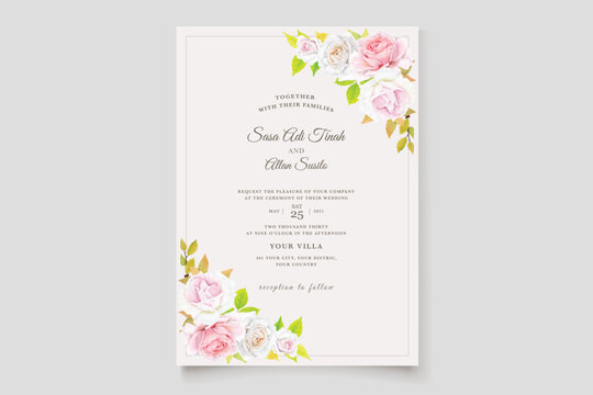 floral ornament with border and frame roses invitation card design