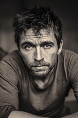 Obraz premium black and white portrait of a tired man