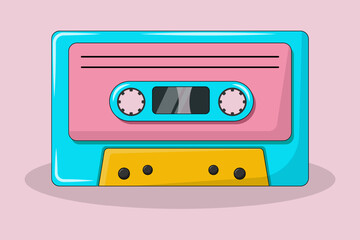 y2k elements, 90x cassette for tape recorder. Vector illustration in trendy retro cartoon style. Bright colors, black outline.