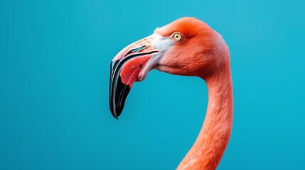 cheerful smile friendly flamingo with blue background