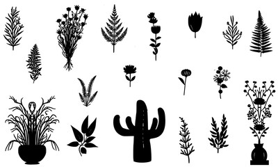 set of silhouettes of plants