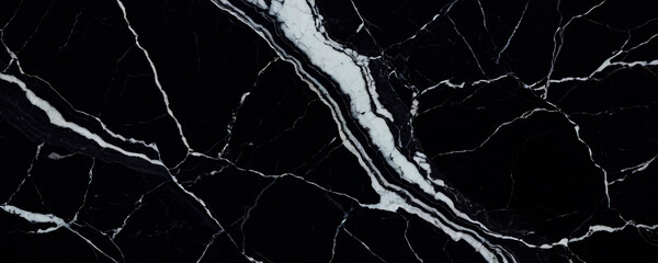 Black and White Marble Texture. Close-up of a striking marble surface featuring a dramatic contrast between deep black and pure white sections. Intricate veining patterns create a natural.